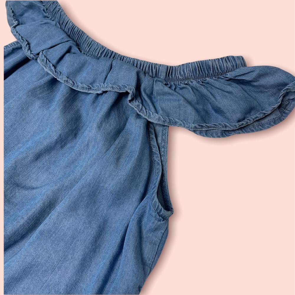MTH Womens Top Crop Light blue Medium M Off Shoulder sleeveless Neck Ruffle - Picture 7 of 11